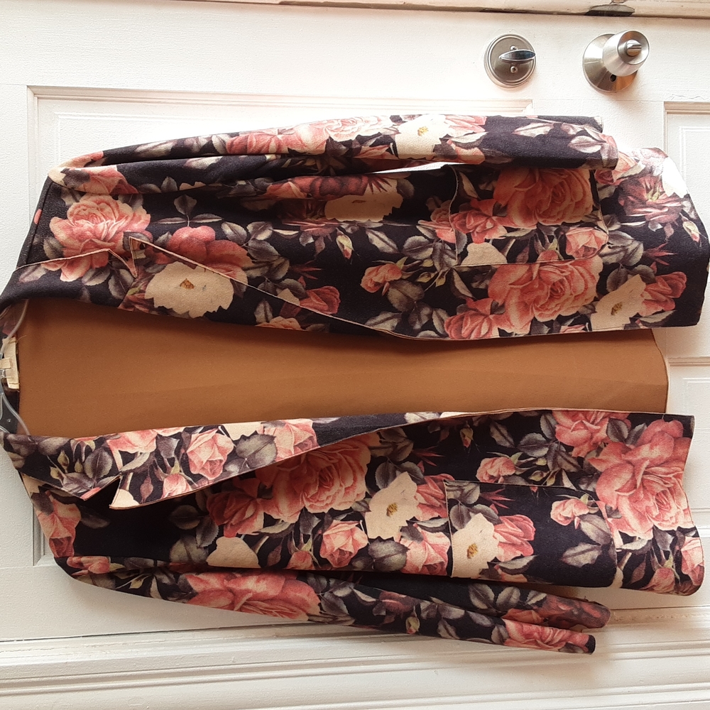 Soltaire Floral Soft Rose Blazer Jacket Medium M Comfy Office Vegan Suede